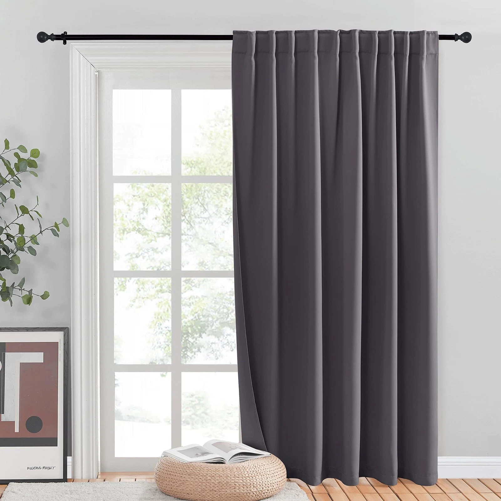 Grey 80x84 Inch Blackout Curtain Panel for Sliding Glass Door Thermal Insulated