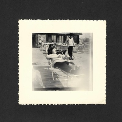 Woman Bronze Nap Sleeps Sun Ski Mountain Rest - Vintage Photo Snapshot