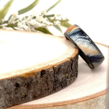 8mm Sunset-Inspired Tungsten Ring Black & Silver Band with Vibrant Orange Inlay