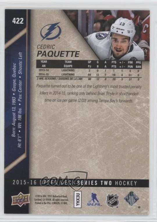 2015-16 Upper Deck High Gloss Spectrum /10 Cedric Paquette #422 - Image 2 of 2
