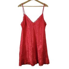 Victoria's Secret Chemise Nightie Red Pink Large Floral Adj Lace Gold Label VTG