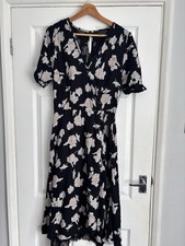 Primark Atmosphere Black Red Rose Floral Mock Wrap Dress Size 10