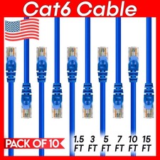 10 x Cat 6 Patch Cord Blue Cat6 Cable Ethernet RJ45 Connectors Internet Wire