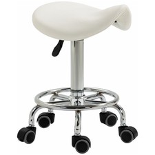 Saddle Stool Adjustable Rolling Salon Chair for Massage Spa White