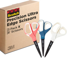 Scotch Brand Precision Ultra Edge Scissors, Left- or Right-Handed, 8", 3-Pack