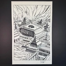 Original Comic Art Interior Splash Page Signed Scott Reed Adventure Action Hero