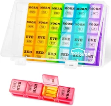 XL Large Weekly Pill Organizer 4 Times a Day, 7-Day Pill Boxes AM PM, Big Compar