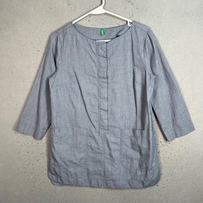 United Colors Of Benetton Womens Cotton Tunic Dress 3/4 Sleeve Blue