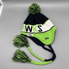 New Era Seattle Seahawks Jacquard Tassel Knit Hat Beanie Pom Blue Green NFL