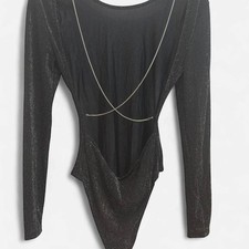 Women's Black and Silver Backout Bodysuit Size L