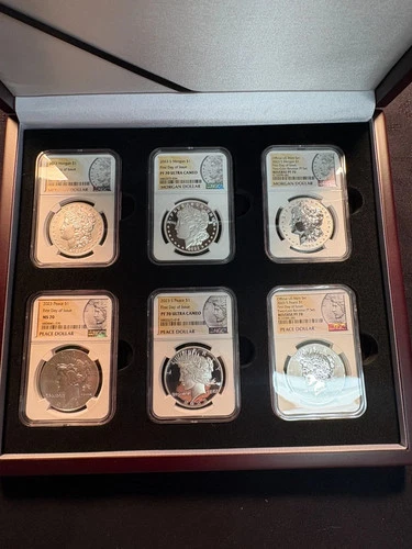 2023 FULL SET MS & REV PF-70 & UCAM MORGAN & PEACE DOLLAR - 1st DAY ISSUE IN BOX