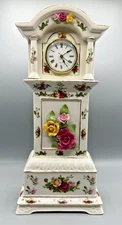 Royal Albert Old Country Roses Grandfather Clock 15 1/2” Works, **Has Chips**