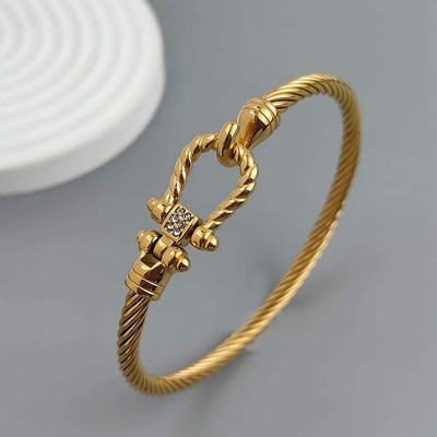 New steel wire button pattern horseshoe gold-plated stainless steel bracelet 18K