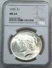 1925 Peace Silver Dollar NGC MS64 Original Gorgeous Luster PQ #B281J
