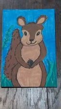 Whimsical Animals Squirrel Chipmunk Painting Original 4x6 Folk Art Impressionism