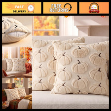 Set of 2 Pumpkin Fall Pillow Covers 18x18 - Cozy Beige Autumn Decor