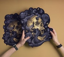Skull Patch: Goth Memento Mori Iron-On Embroidered Back Patches for Jackets