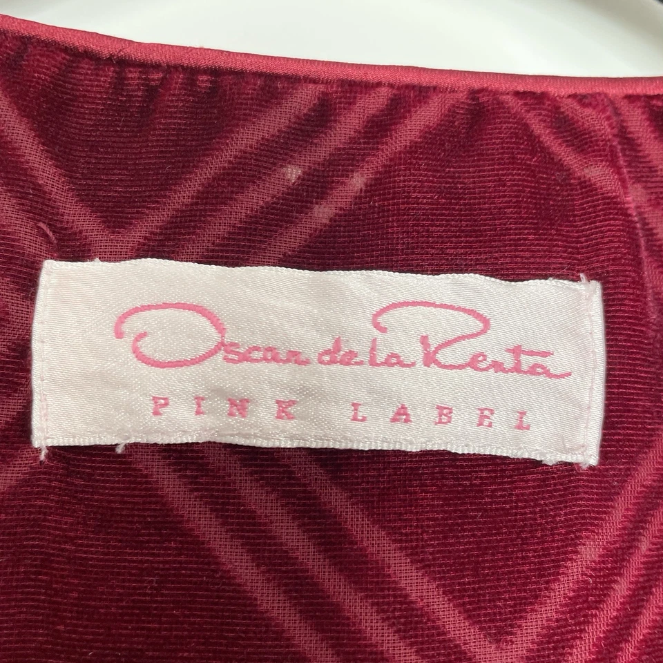 De Colección Oscar de la Renta Rosa Etiqueta Terciopelo Burnout Cinturón Bata Rejilla Cuadros Años 90 Vamp Foto 3 de 4