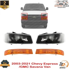 Headlights Assembly + Parking Lights For 2003-2021 Chevy Express /GMC Savana Van