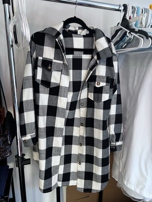 Happily Grey Black & White Buffalo Plaid Shacket Shirt Jacket Size Small