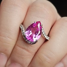 925 Sterling Silver Pear Cut Pink Simulated Sapphire  CZ Ring Size 8 - 4.8g