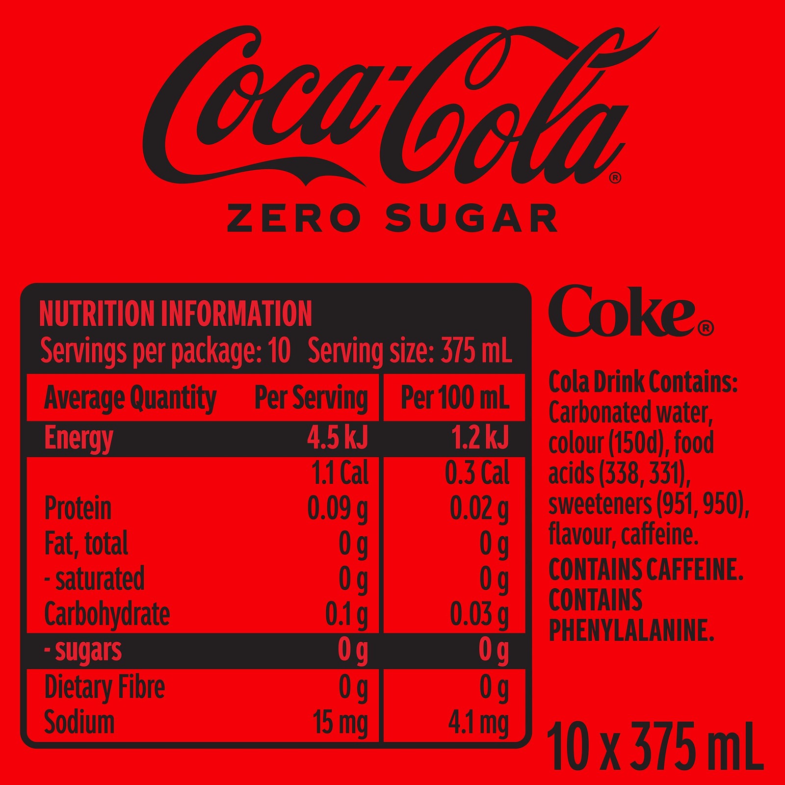 Coca Cola Zero Sugar Soft Drink Multipack Cans 20 x 375 mL — image 2