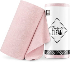 40 Pack Microfiber Cleaning Cloth Roll, 12"x12", Reusable  Ultra Absorbent Pink