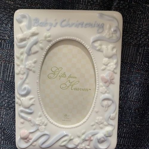 Porcelain Picture Frame Baby's Christening Holds 3.5" x 5" Photo NIB By Russ