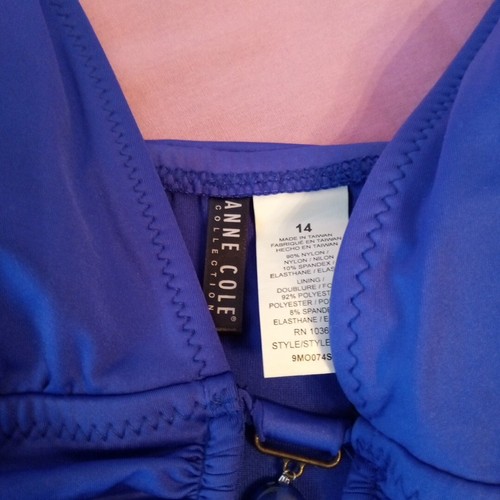 Anne Cole Purple One Piece Swimsuit Ruffle Ruching Slimming Size 14 Padded Bead - Picture 2 of 6