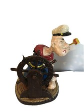 Popeye Vintage Style Cast Iron Popeye Sailor With Ship Wheel.