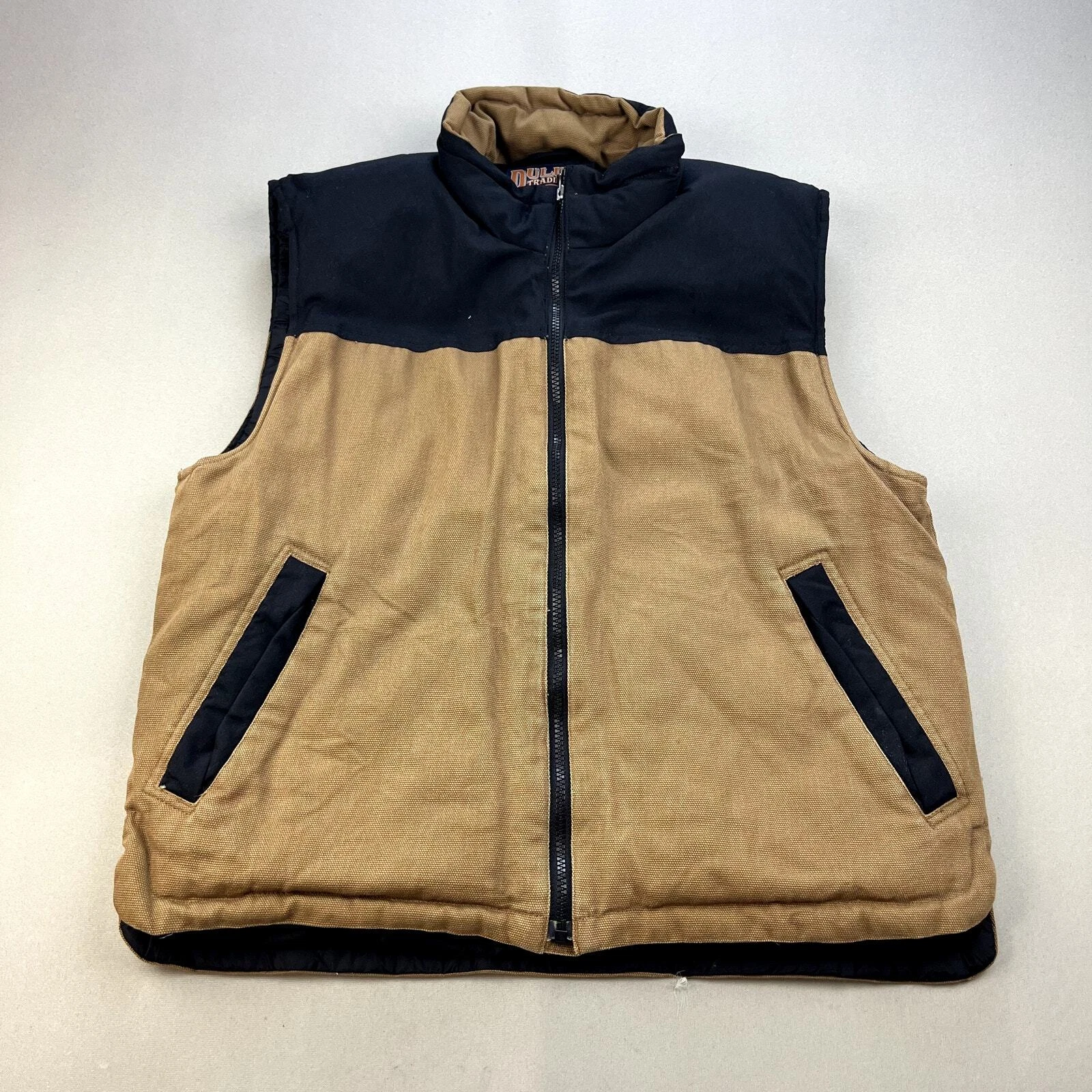 Duluth Trading Work Vest Jacket Adult Medium Tan Canvas Goose Down Insulated