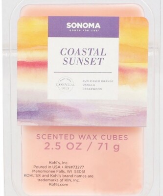 Lot of 3 Sonoma Wax Cube Melts - COASTAL SUNSET  orange cedarwood vanilla - New