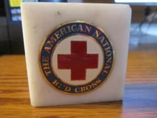 American Red Cross Collectible Paperweight National Marble Red White Blue Square