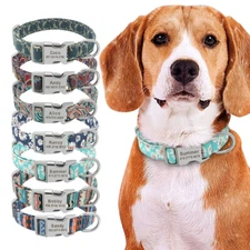 Nylon Cotton Personalized Dog Collar Pet Nameplate Custom Engrave ID Tag Collars