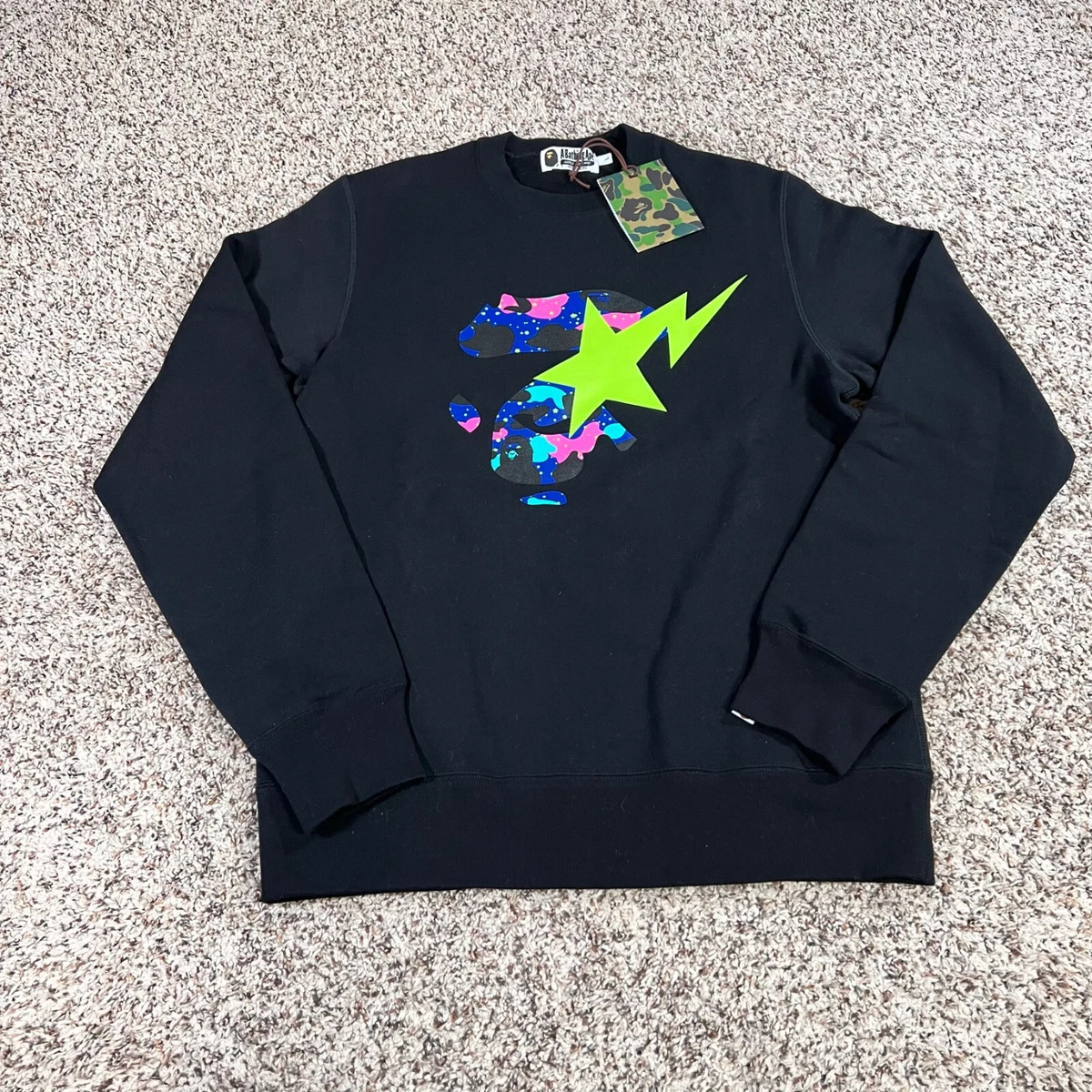 A Bathing Ape BAPE x KID CUDI Men's Creweck Sweatshirt Size Large Black New