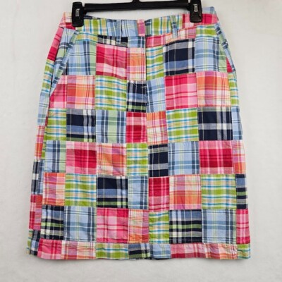 L.L. Bean Favorite Fit Straight Size 4 Plaid Quilted Knee Length Skirt 100% Cott