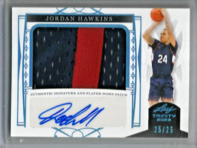 Jordan Hawkins 2023 Leaf Trinity Autograph Player Worn Jersey Patch #25/25