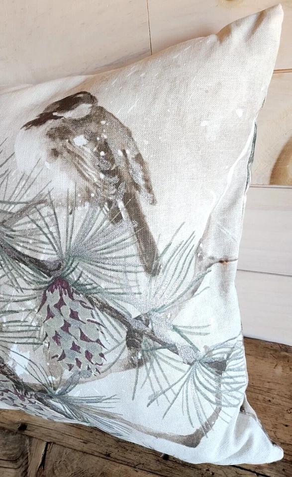 Pottery Barn Chickadee Pine Pillow Cover Only Glitter 20" Square Holiday Country - Image 4 of 4