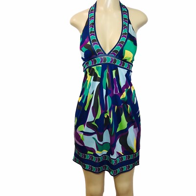 BCBG Maxazria Halter Babydoll Mini Dress Size XS Colorful Preppy Beachy |  eBay
