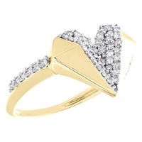 10K Gelbgold Rund Diamant Splt Geometrische Herz Rechts Liebe Ring 0.37 Karat