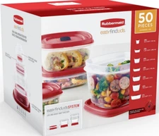 RUBBERMAID Food Storage Container Set w/EASY FIND LIDS 50-PC, Red, Vented-NEW!