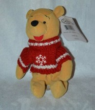 Disney Store Snowflake Sweater Winnie The Pooh Mini Bean Bag 8" Plush Vintage