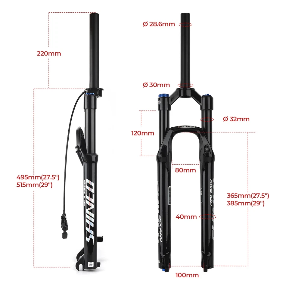MTB Air Fork 26/27.5/29Inch 120mm Travel Air Oil Suspension QR Fork 9x100mm Part - Image 2 of 4