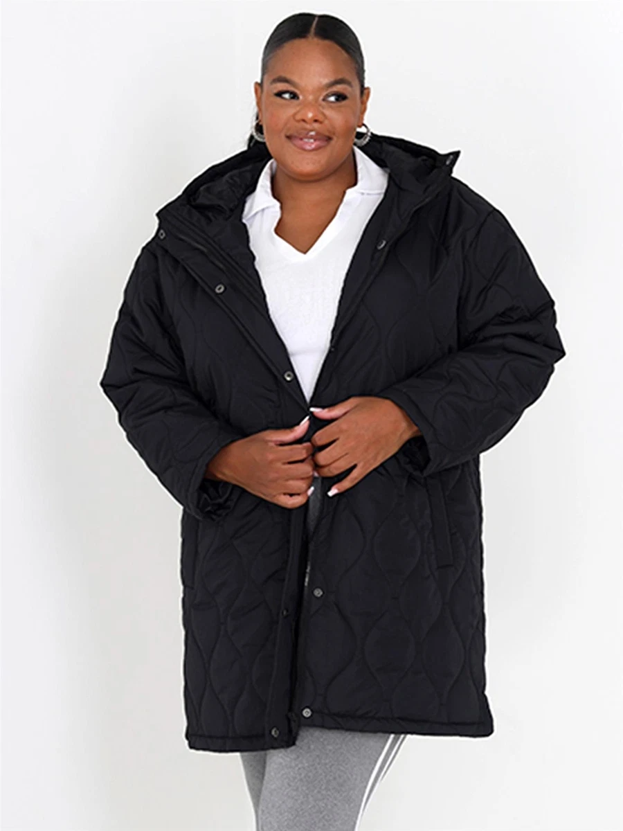 Womens Quilted Coat Hooded Onion skin Long jacket Plus size 18 20 22 24