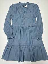 J.Crew Factory Women's NWT Chambray Ruffle Dress In Vista Blue Wash Size: 4