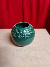 Vintage advertising ashtray green orb ceramic Production Credit Association 2 