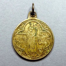 Saint Julian of Le Mans. St Virgin Mary, Jesus. Antique Religious Pendant. Medal