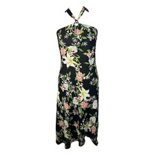 VTG Y2K Dressbarn Black Floral Tie Halter Neck Dress Whimsical Fairy Sz 6