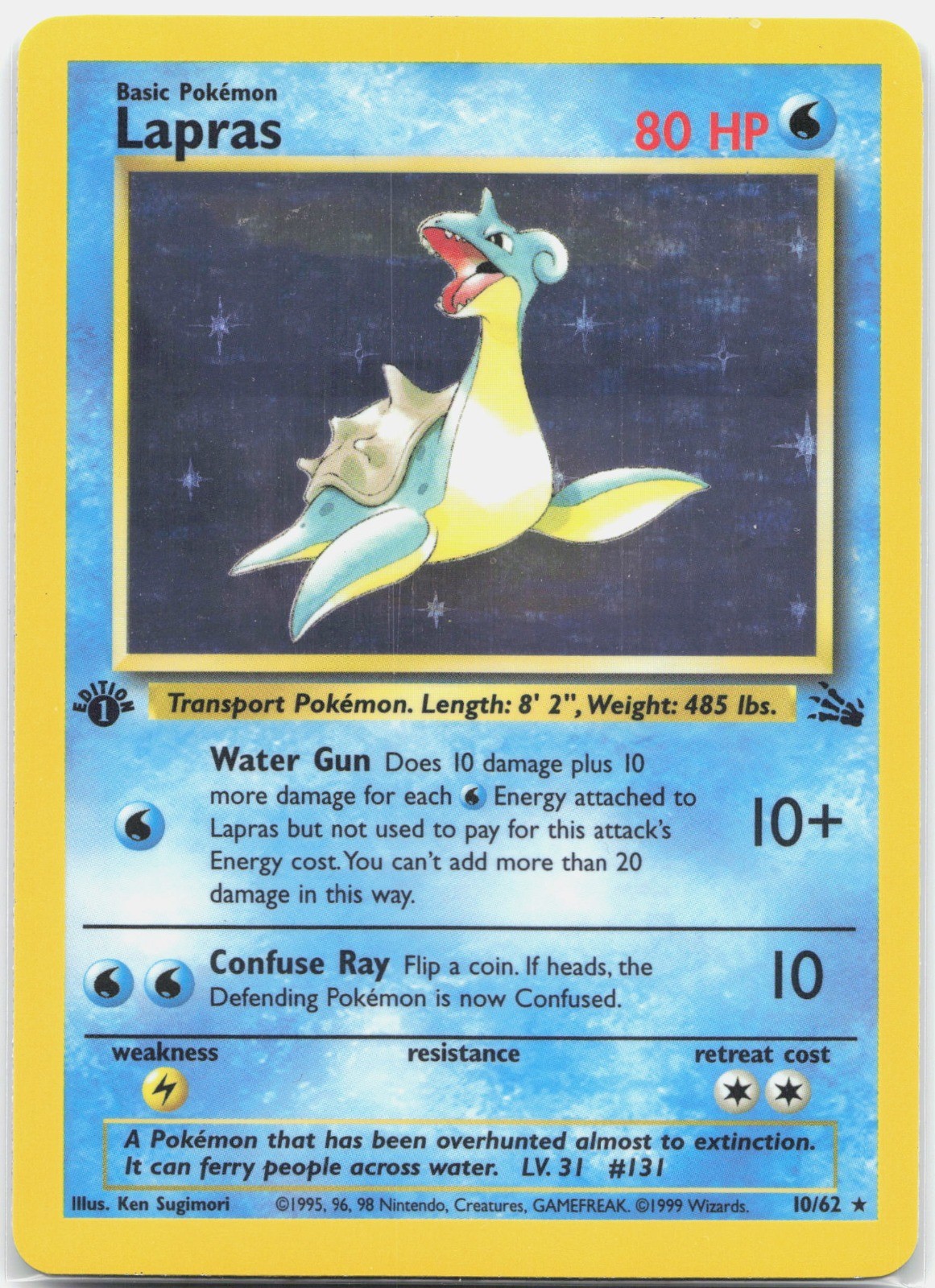 Lapras (10) Holo Rare Fossil FO Water 10/62 1999 NM