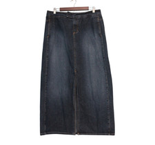 Vintage Y2K Maxi Denim Skirt Size 12 Dark Wash Front Slit 100 Cotton Grunge 90s